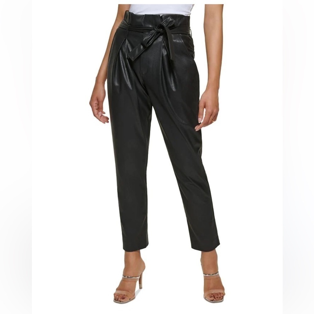 DKNY Black High-Waisted Tie Pants